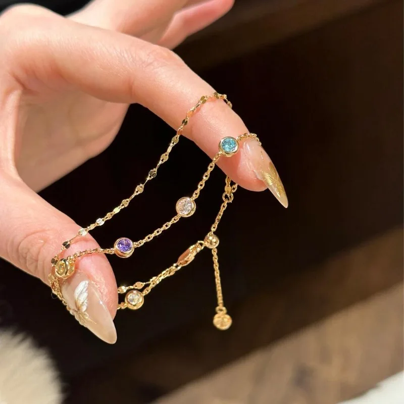 Colorful Sparkling Double Layer Rainbow Bubble Diamond Bracelets for women Exquisite Fashion Light Luxury bangles Jewelry Gifts - view 2