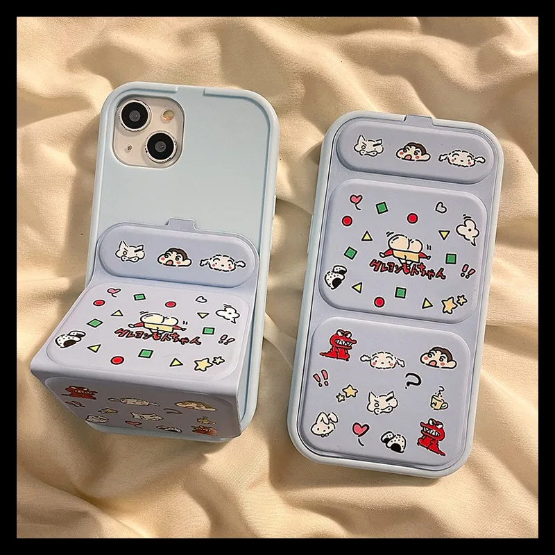 Мягкий силиконовый чехол Crayon Shin-chan со складной подставкой для iPhone 16 Pro Max 15 14 13, защитный чехол с рисунком из мультфильма
