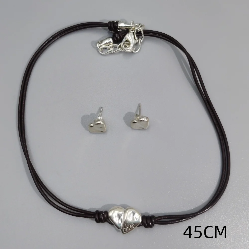 2026 Spring Exquisite High Beauty Silver Heart Shaped Earrings Necklace Women's Jewelry Two Piece Set Trendy Gift