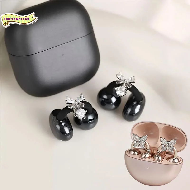 Butterfly Earphone Charms Adorned with Rhinestones for Open Ear Wireless Buds Fashion Enhancement