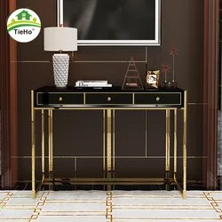 Modern Simple Stainless Steel Console Table With Solid Wood Drawer Luxury Hallway Side Table Entrance Living Room Cabinet Decor