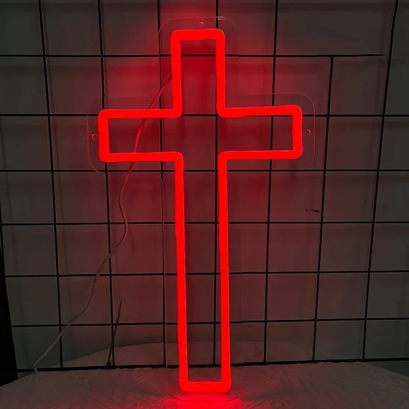 Jesus Cross Neon Sign,Led Cross Decor Art Lamp for Wall Decor, Bedroom, Christian Decor, Religious Room,Christening Day Decor