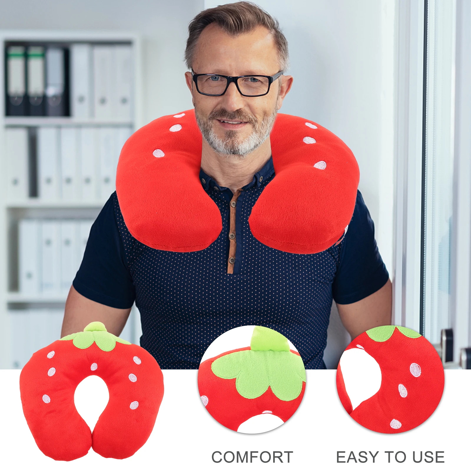 

Cute Strawberry U Shape Travel Pillow Comfortable Plush Cervical Neck Cushion For Driving Camping Work