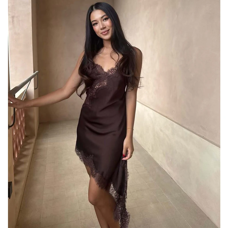 Vestido de encaje para mujer, mini vestido de satén sin espalda para verano, vestido asimétrico de fiesta, sexy para playa 6