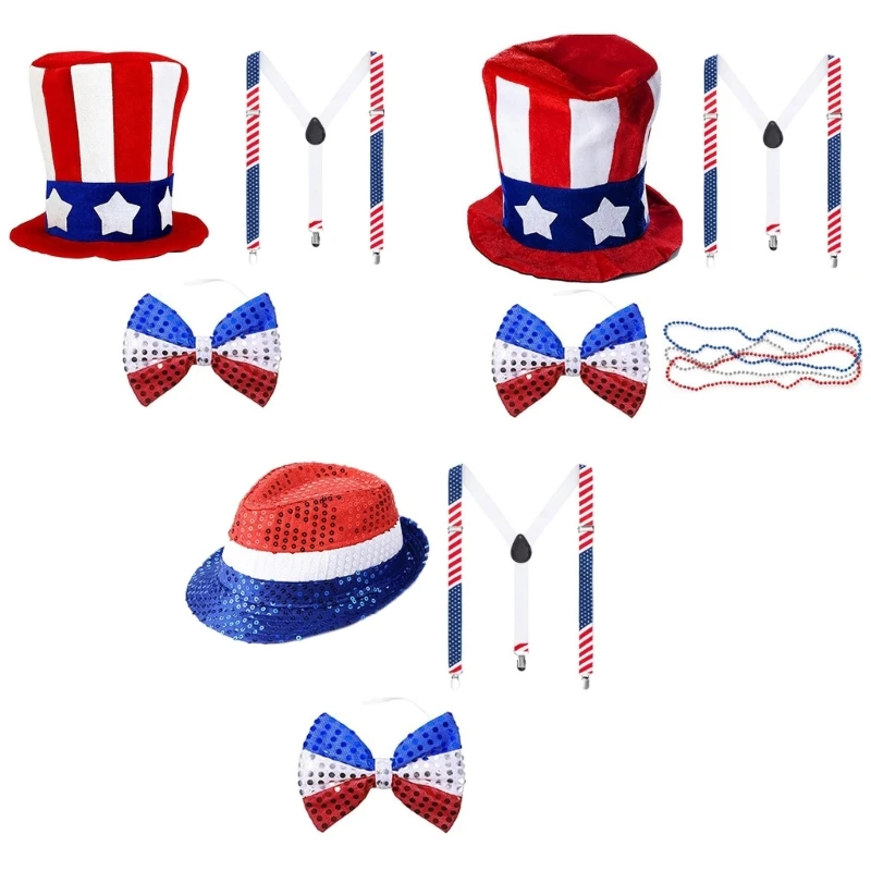 

Novelty Men Uncle Patriotic Costume Uncle Patriotic Dress up Outfits Patriotic Accessories Includes Hat Bowtie Men Brace