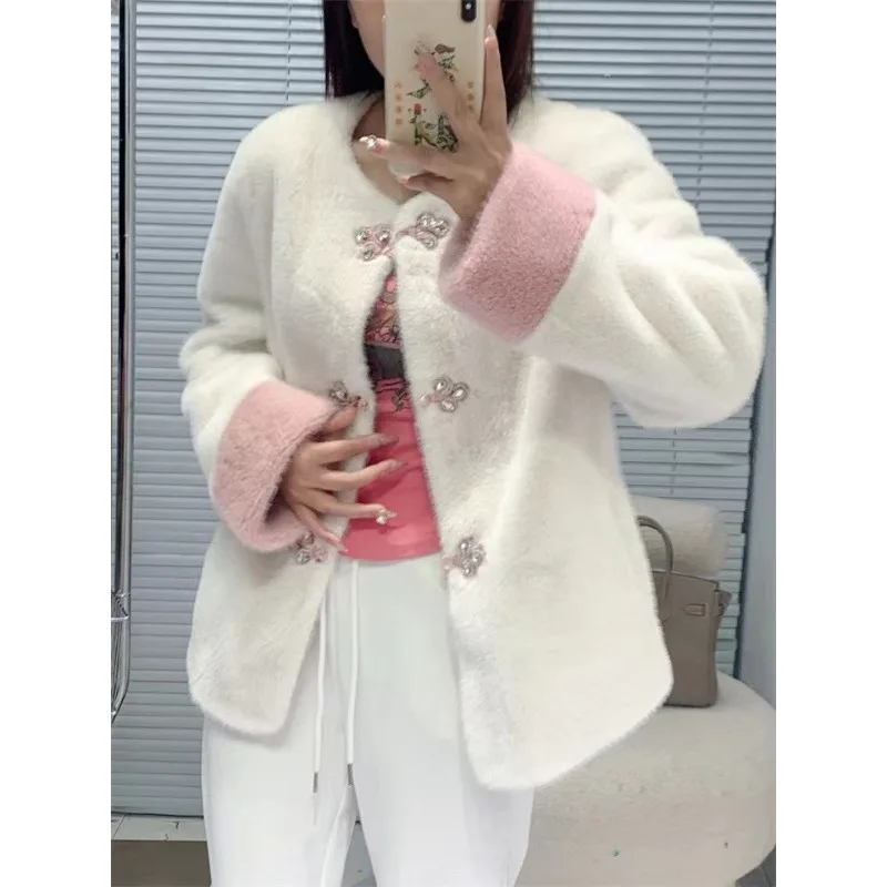Luxury High Quality New Chinesefur Coat Women Warm Fashion Button-Fastening Faux Fur Mink Fur Thicken Short Top Jacket Patchwork