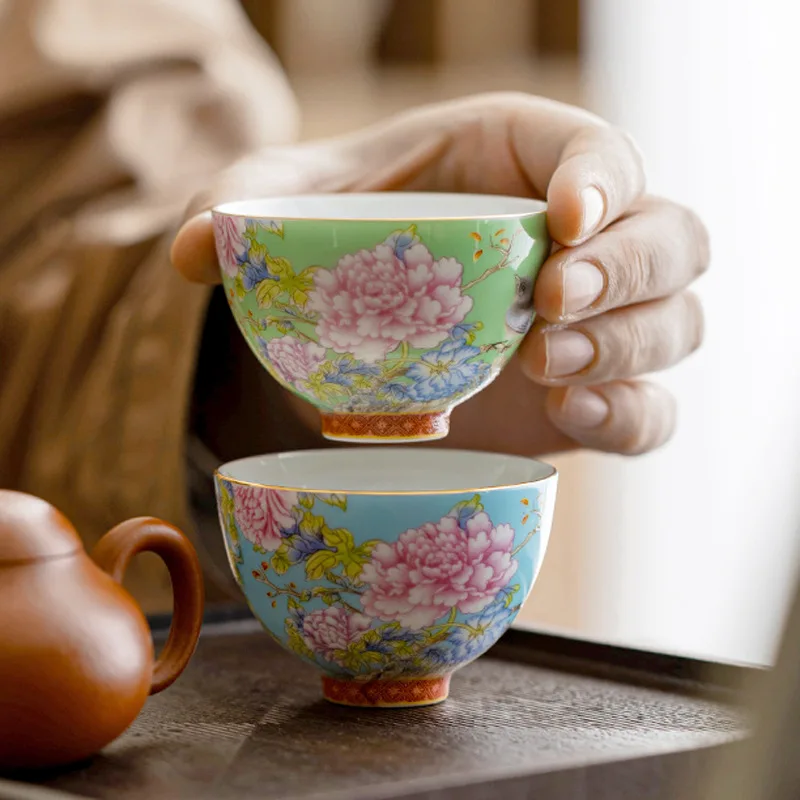 Fine Premium Elegant Handpainted Enamel Imperial Plum Magpie Porcelain Tea Cup Master Tasting Bowl Kung Fu Home Office Desk Deco