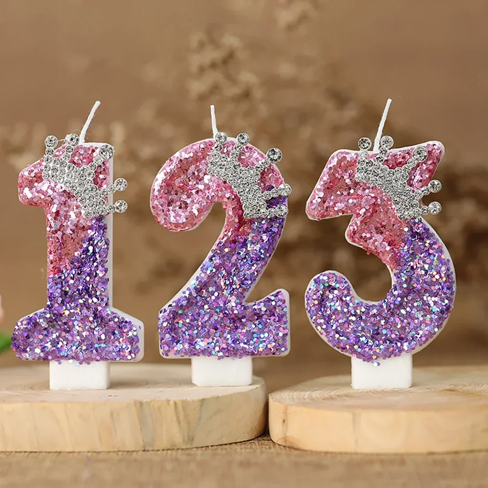 Creative Colour Changing Birthday Candle Cake Topper Princess Crown Girl Number Decoration for Happy Birthday Party Candle