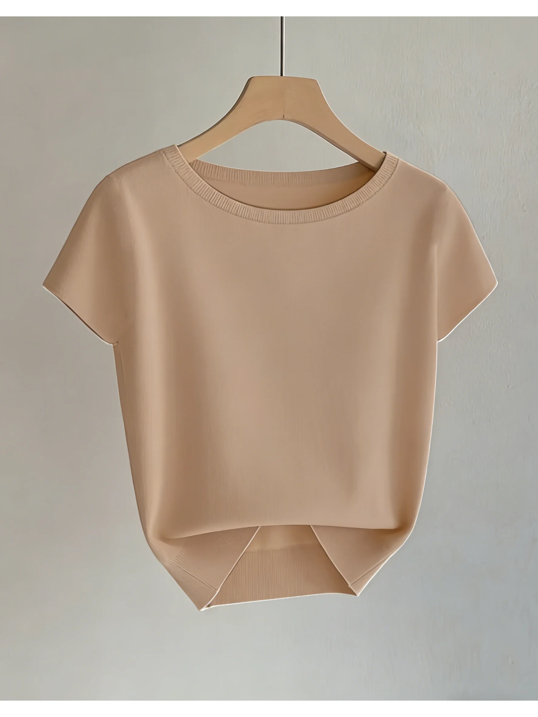 Solid color women's raglan knit short sleeved T-shirt, fashionable, casual, elegant spring and summer style