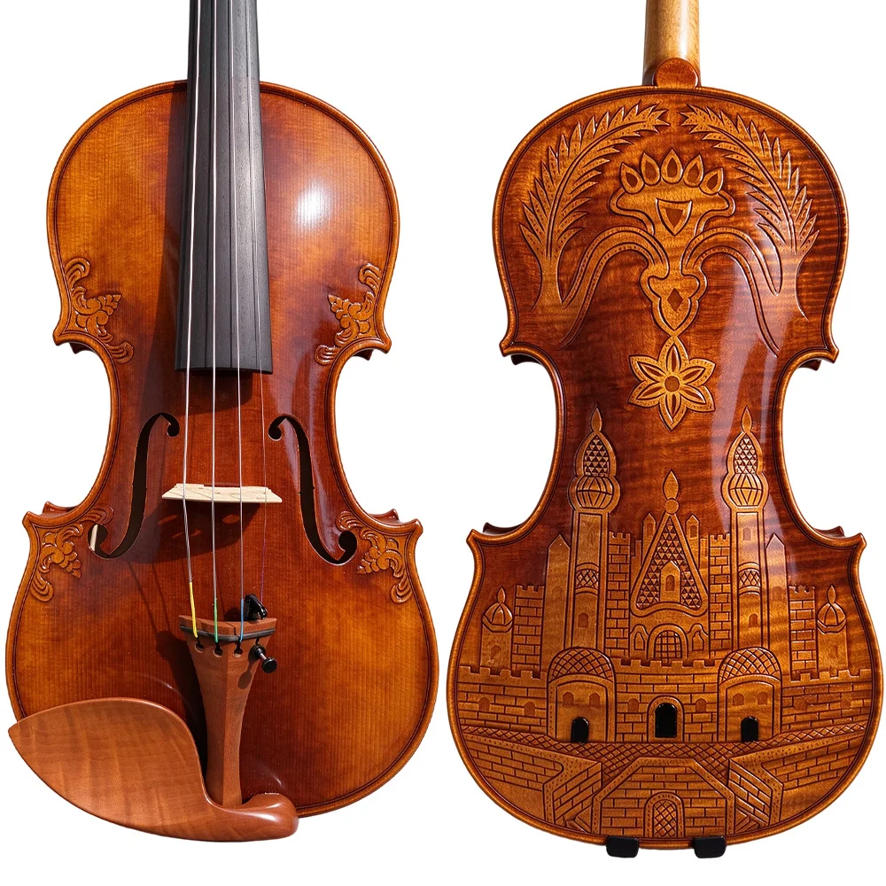 4/4 Full Size Adult Violin Pure Handmade Hand-Carved Craft Mellow & Beautiful Sound Professional Acoustic Fiddle Musical Instrum