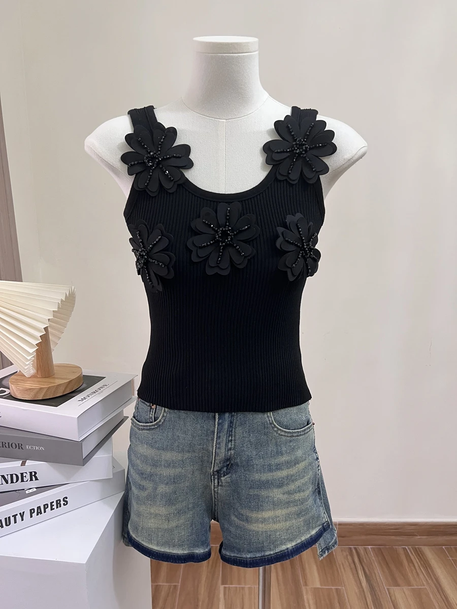 Three-dimensional Flower Sexy Women Camisole Summer Slimming Design Sleeveless Tank Top