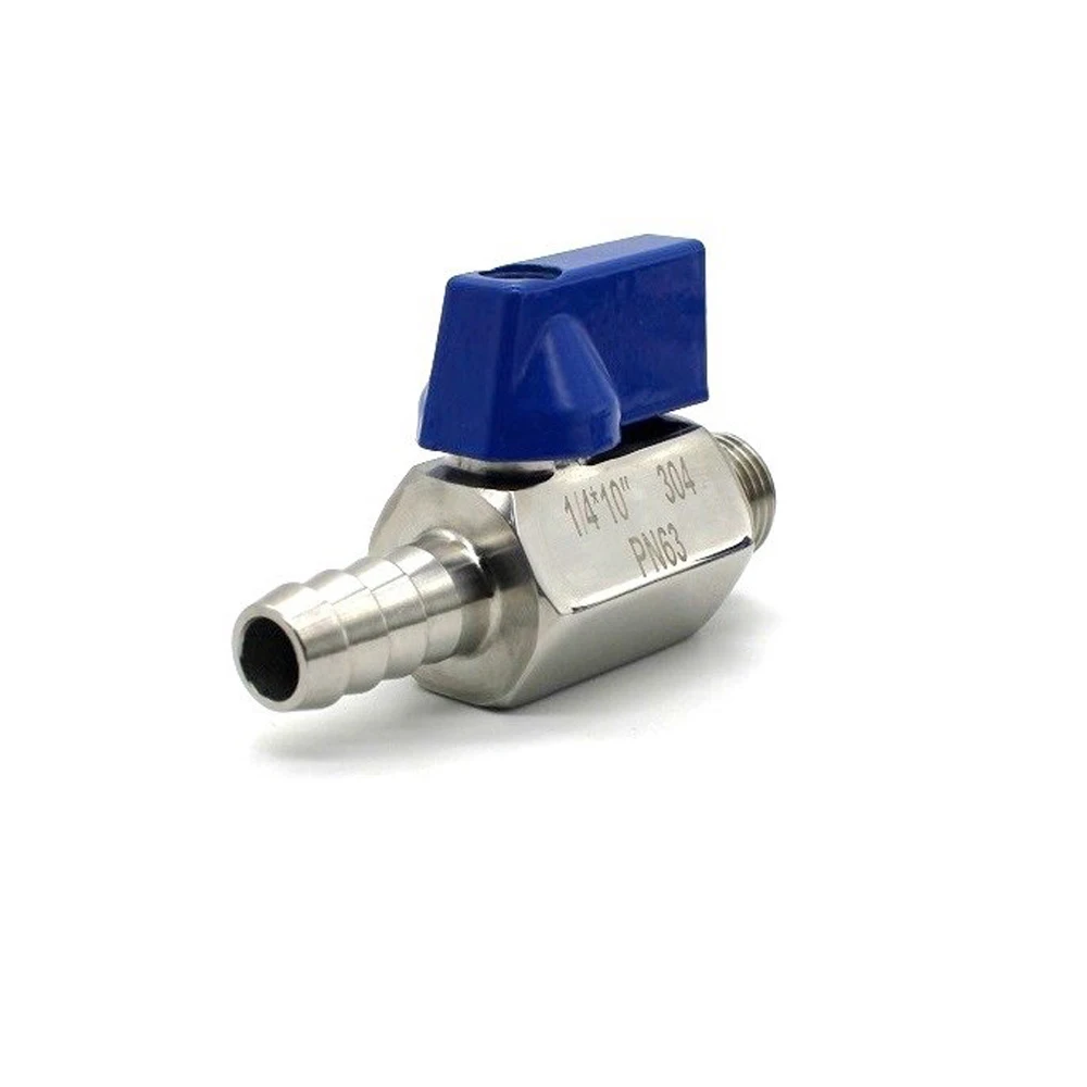 304 Stainless Steel 1/8 1/4 3/8 1/2 BSP x 7/8/10/12mm Hose Barb Mini Sanitary Ball Valve Homemade Pipe Fittings With Blue Hanlde
