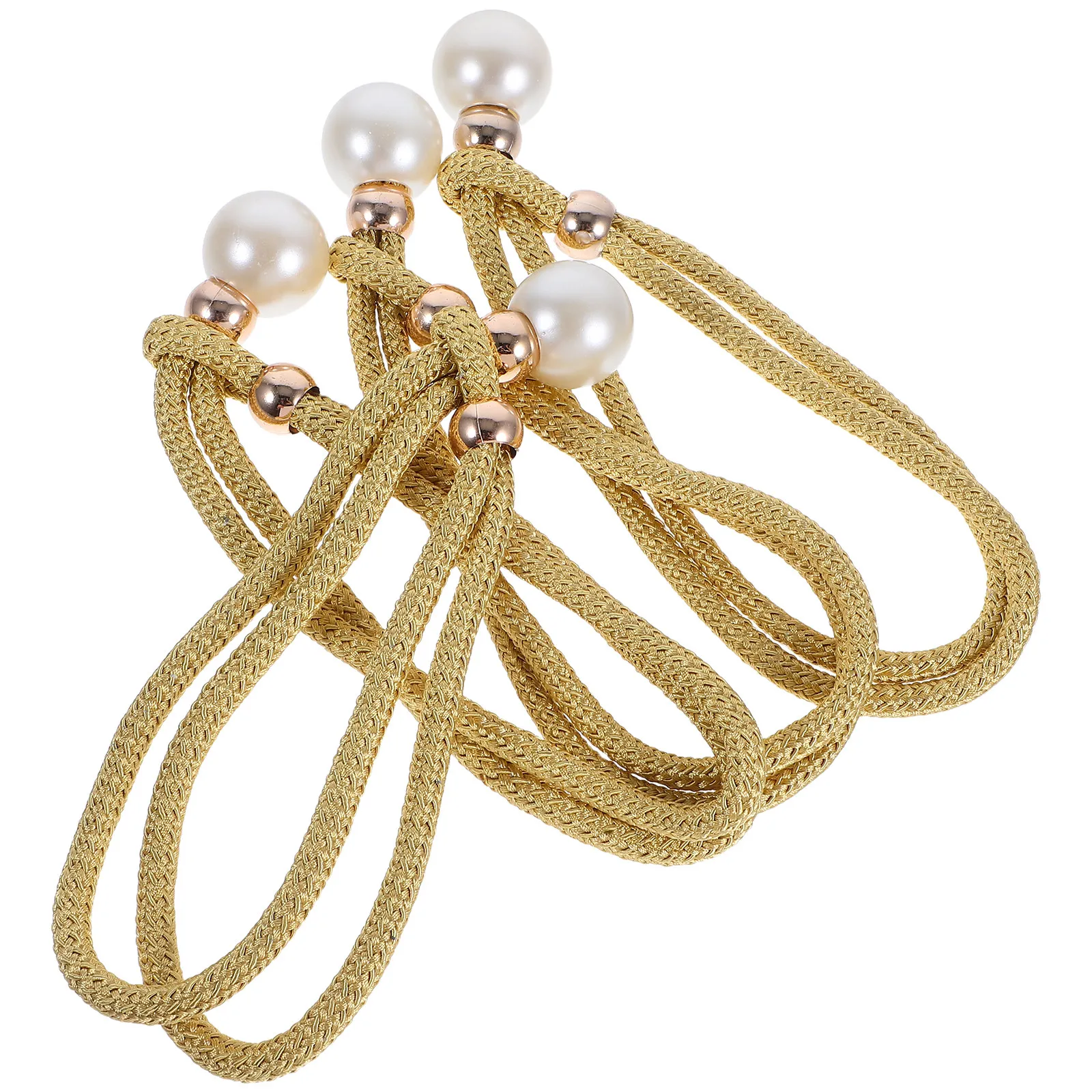 2Pairs Pearl Curtain Tiebacks Adjustable Hand Braided Cotton Rope for Home Bedroom Office Decorative Curtain Tie Backs Drapes