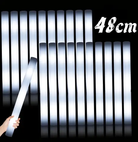 10/20pcs 흰색 LED 폼 스틱 라이트 업 배턴 폼 글로우 스틱 48cm 3 가지 모드 깜박이는 글로우 어두운 파티 용품