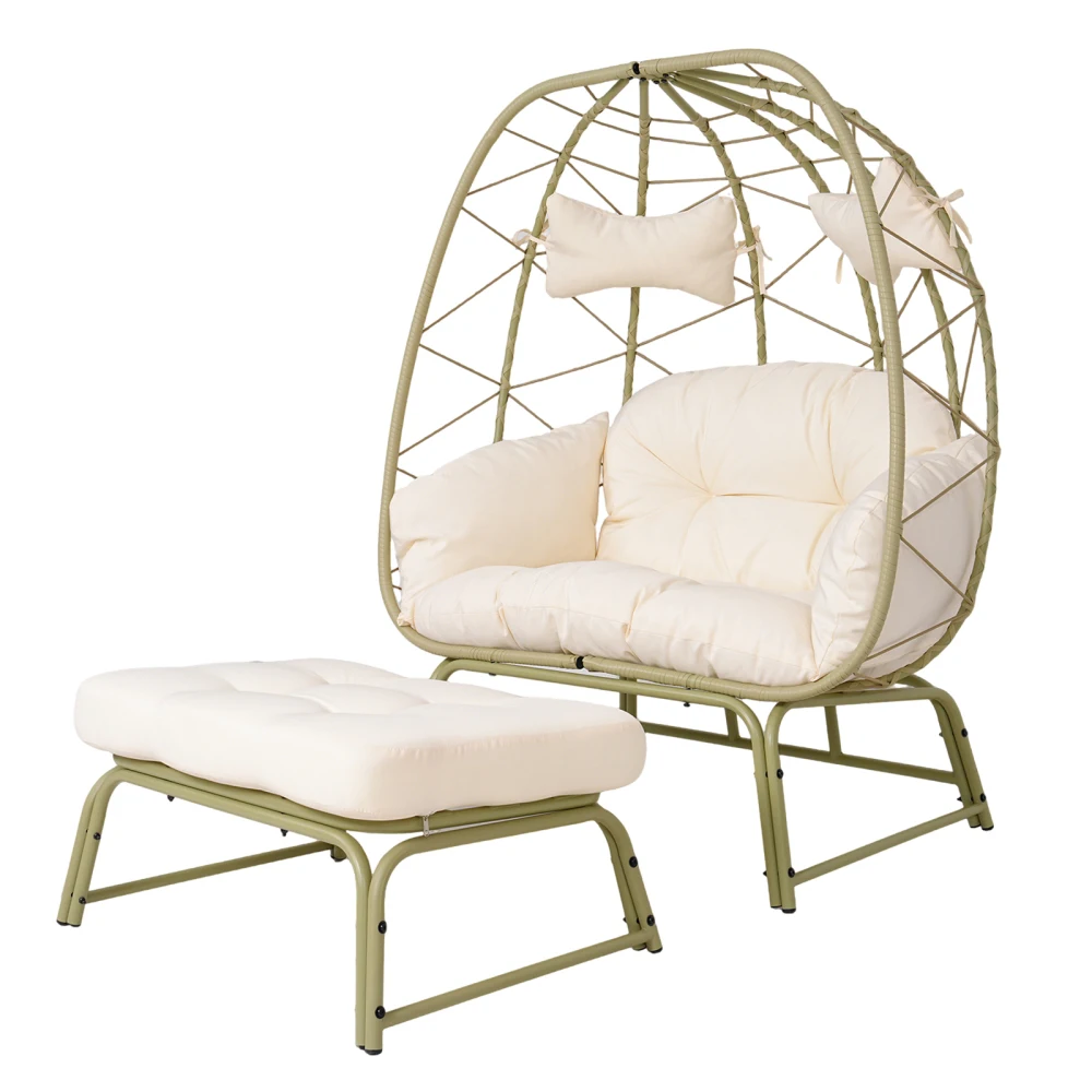 

2-Person Wicker Outdoor Egg Chair w/Ottoman & Cushion for Balcony, Garden & Backyard