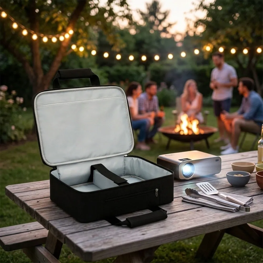 Lightweight Black Polyester Bag for Storing Projector and Accessories for Outdoor BBQ Events 36x28x10cm Dimensions