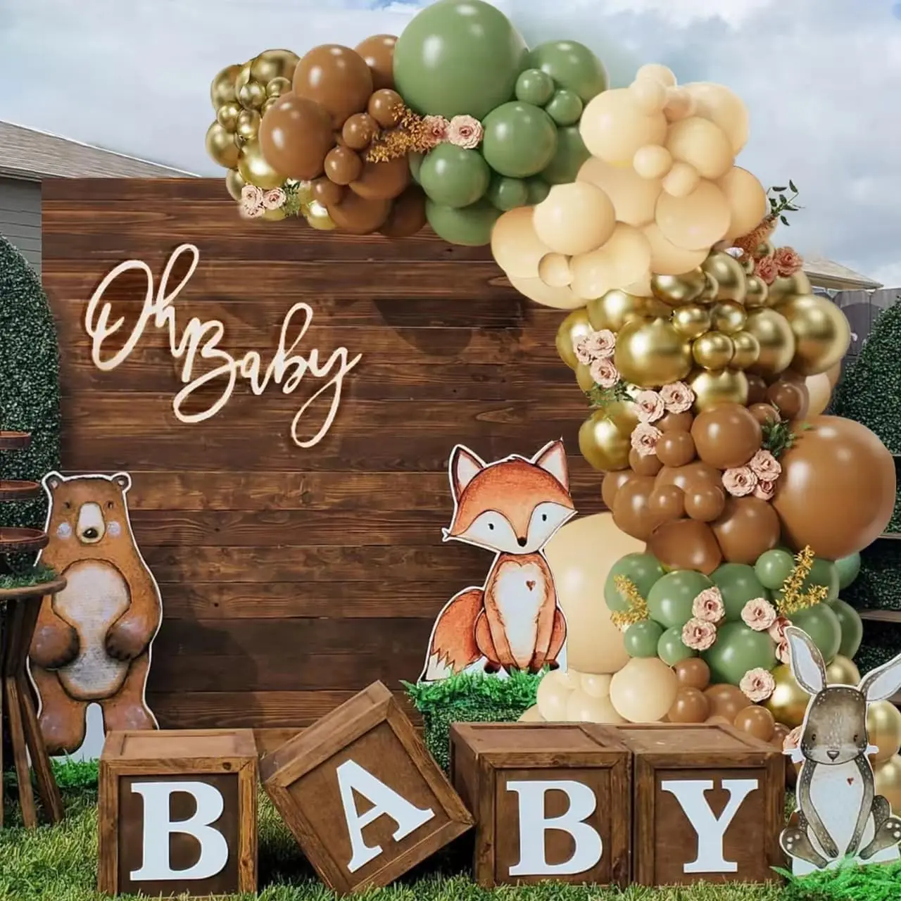 106 قطعة بالون بني أخضر حكيم طقم جارلاند سفاري الغابة عيد ميلاد دش المشاركة الزفاف الذكرى الغابة الطرف الديكور #6