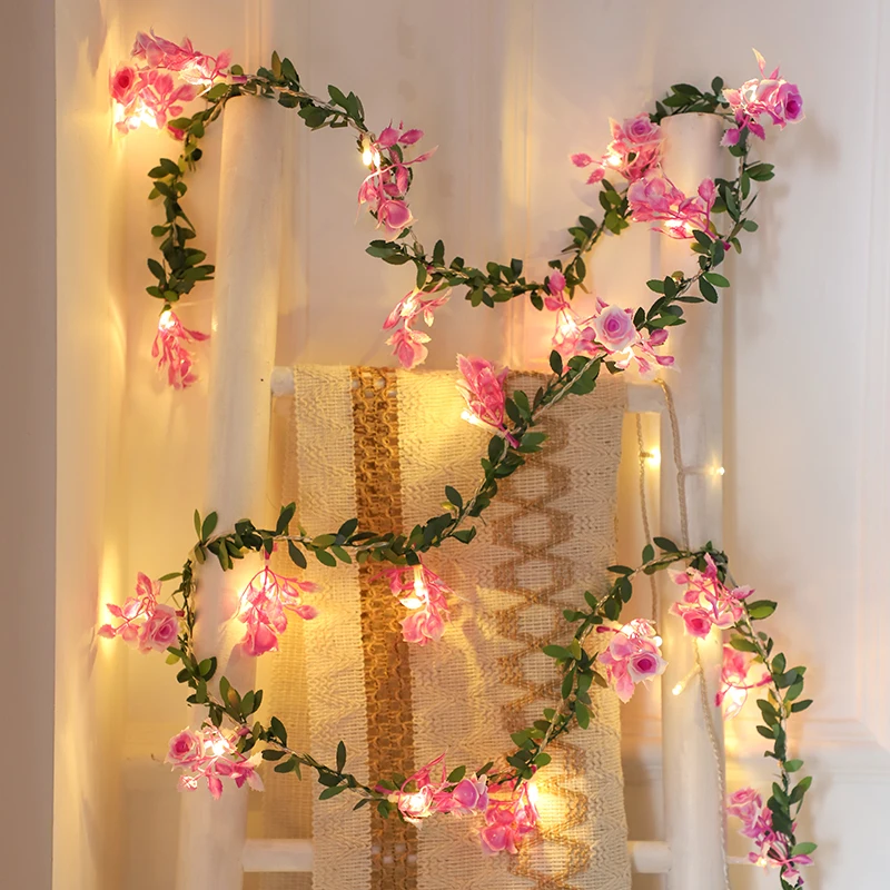 2M 10Leds Rose Bloem String Licht Bloemen Vakantie Verlichting Slinger Leaves Fairy Light Party Event Licht Decoratie Slaapkamer