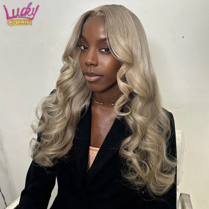 Ash Grey Blonde Colored Body Wave Virgin Human Hair Wig HD Transparent Lace Frontal Wig Pre Plucked 5X5 Closure Wig for Women