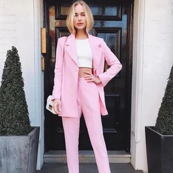 Pink Women's Classic Street Office Set Customized Business Leisure Party Daily Dress 2 Piece Set for Young Girls (Jacket+Pants)