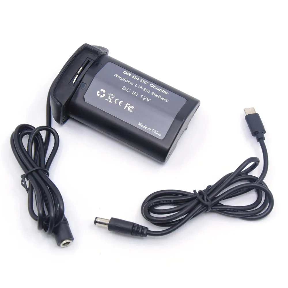 DR-E4 DC Coupler LP-E4/E19 Dummy Battery+USB Type C PD 12V Power Bank Cable For Canon EOS 1D C 1D X 1D Mark III IV 1Ds Mark III