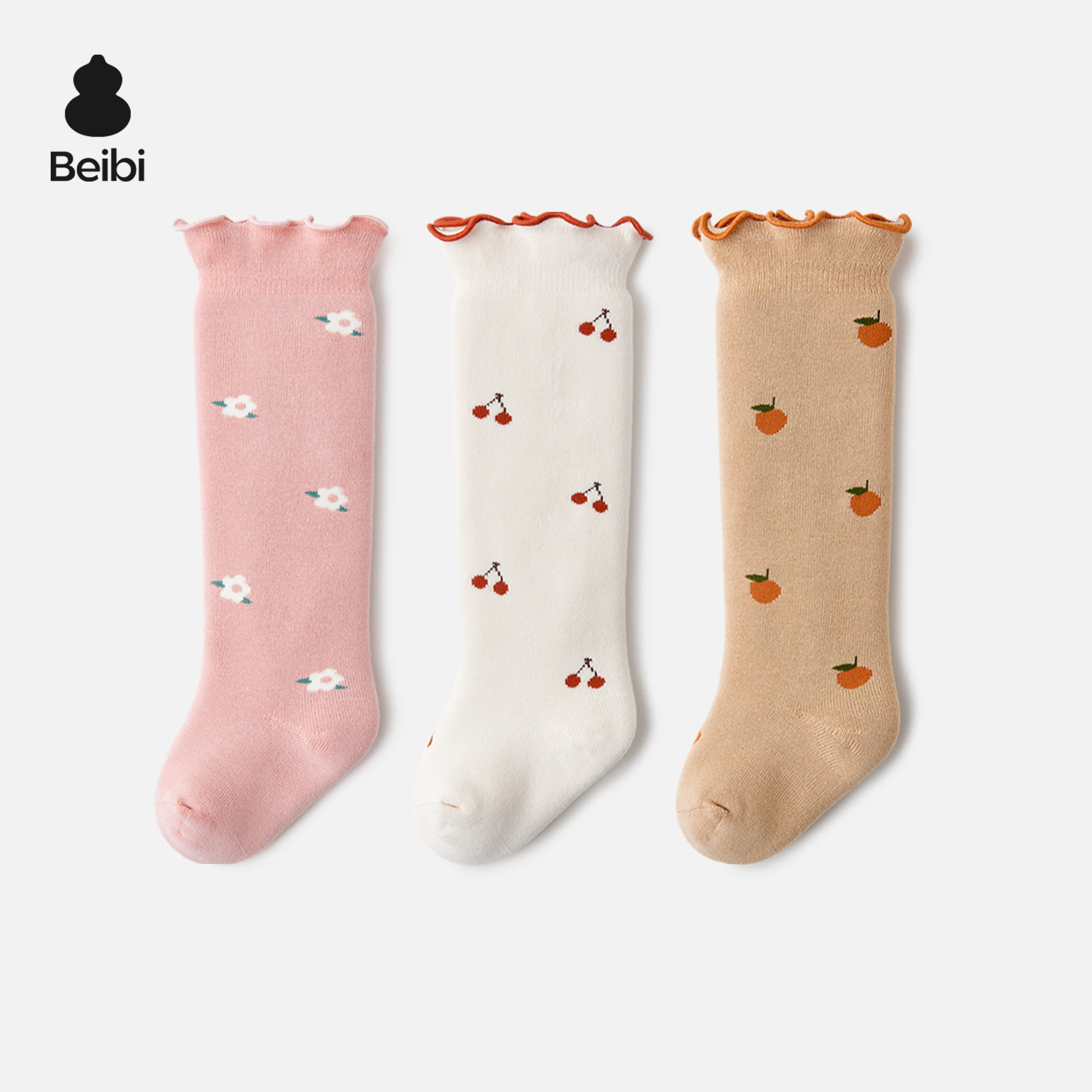 

Beibi 3-Pair Pack Girls' Solid-Color Knee-High Socks with Floral Lace Trim Suitable for Fall/Winter, for ages 1-3