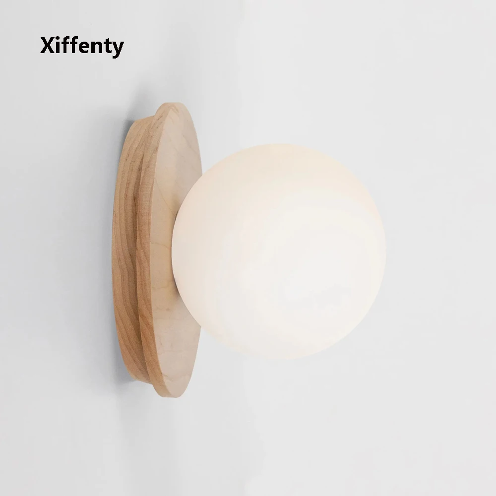 Wooden Sphere Glass Wall Lamp Nordic Bedroom Bedside Homestay Background Wall Lamp