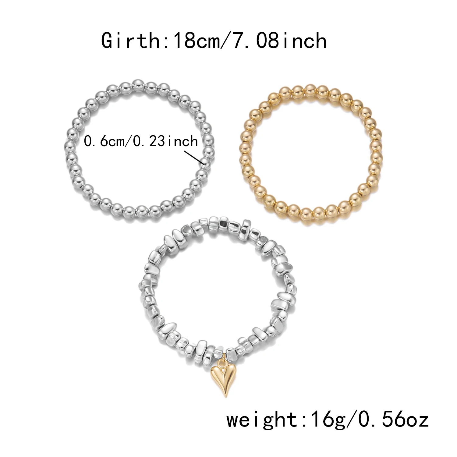 Retro Unregelmäßiges CCB-Perlen Elastisches Armband-Set für Frauen Einfaches Herzförmiges Mehrschichtiges Armband Charms Geburtstags-Schmuck – Detail 8