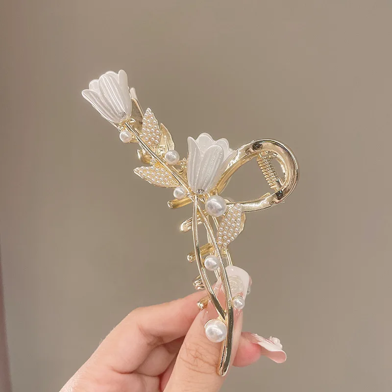 Korea\'s New Tulip Flower Catch Clip Hair Claw Female Ponytail Shark Clip Girl Retro Hair Accessories Hair Accessories 2022 New