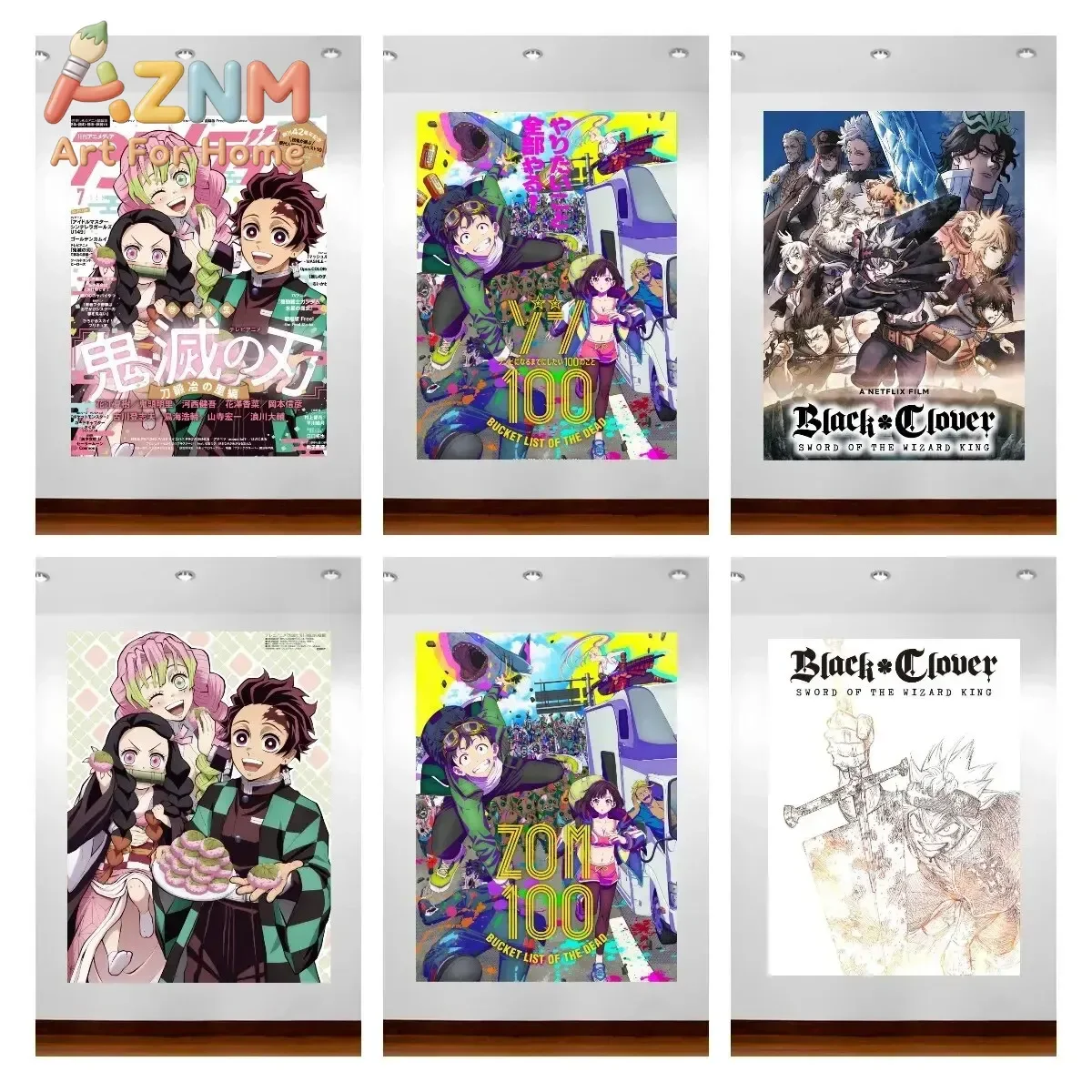 AZNM Mixed Anime Magazine Cover Canvas Wall Art Frameless Print Poster for Bedroom Living Room Home Wall Decor