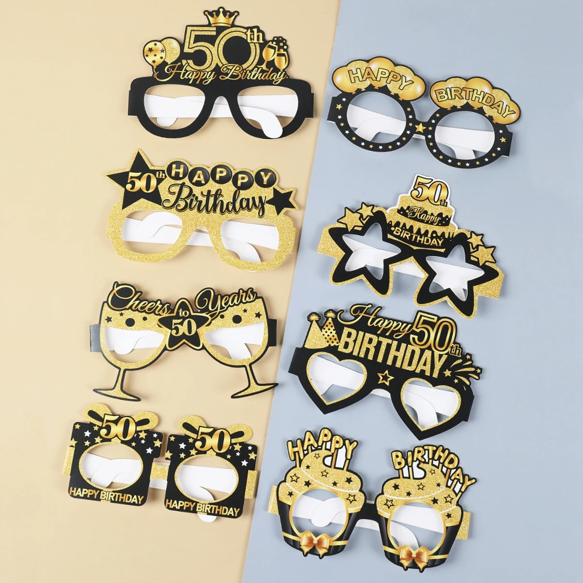 Black Gold Birthday Paper Glasses Happy 50th 60th Birthday Party Decoration Adult 50 60 Year Funny Photo Props DIY Gifts