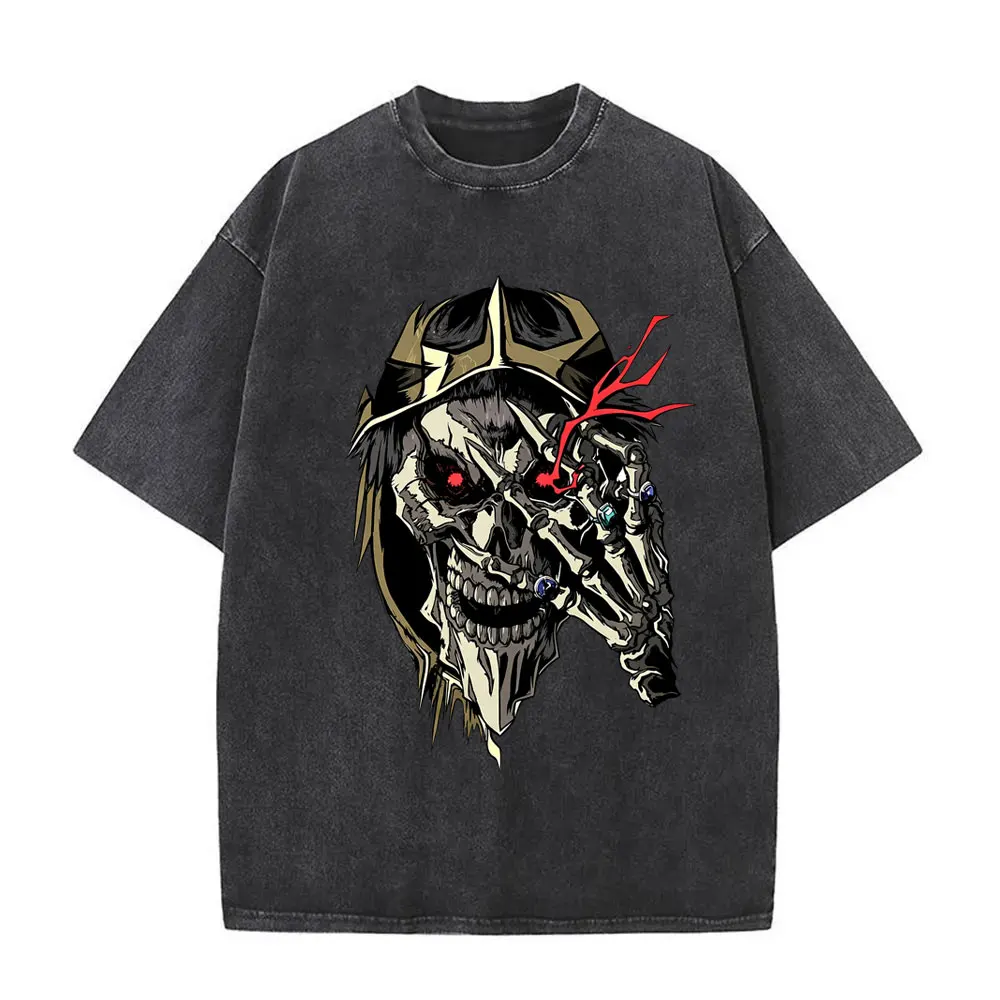 Washed Vintage Anime Overlord Albedo Graphic T-shirt Casual Cotton Tshirt Male Retro Manga Harajuku T