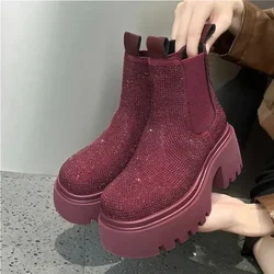 Crystal Luxury Ankle Boots Platform Chelsea Women Shoes High Heels Winter Snow Boots 2024 Trend Designer Chunky Goth Botas Mujer