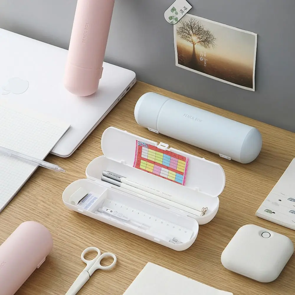 Plastic Mini Pencil Case Cute Round Pen Box Portable Large Capacity Stationery Storage Bag School Supplies
