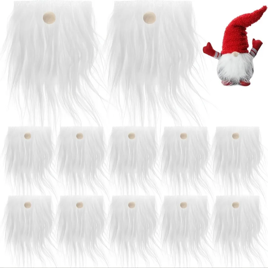 4pcs Santa Claus Beard & Hat Set - Pre-Cut Fabric, White18*9cm with Wooden Balls for Christmas Decor