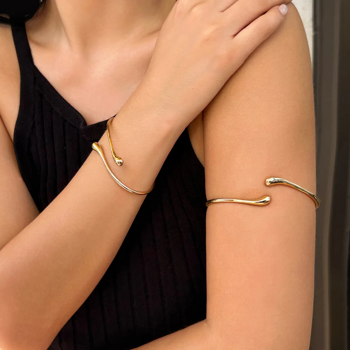 Simple Vintage Water Drop Open Cuff Bangles for Women Trend Goth Geometric Arm Bracelet Aesthetic Party Jewelry Gift  Daily Wear