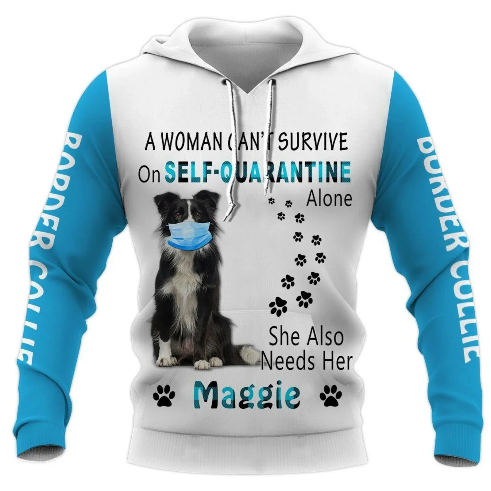 HX Animal Hoodie Customize Your Dog Name Border Collie 3D Printed Hoodies Casual Pocket Long Sleeve Streetwear Men Clothing