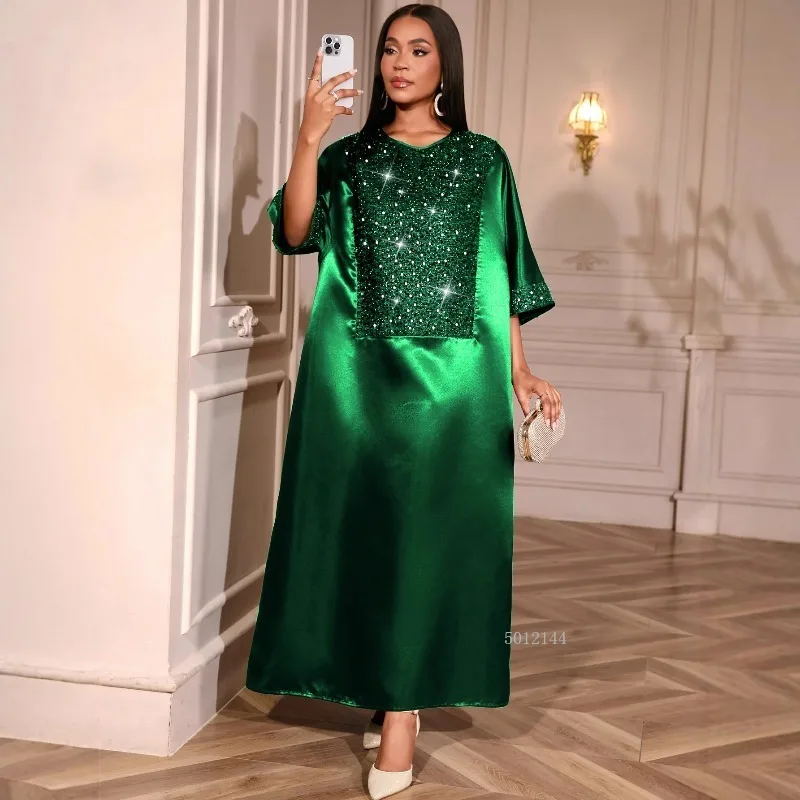 2026 Dresses Women Kaftan Dress for Church African Shiny Sequined Traditional Africa Clothing Long Loose Patchwork O Neck Gown