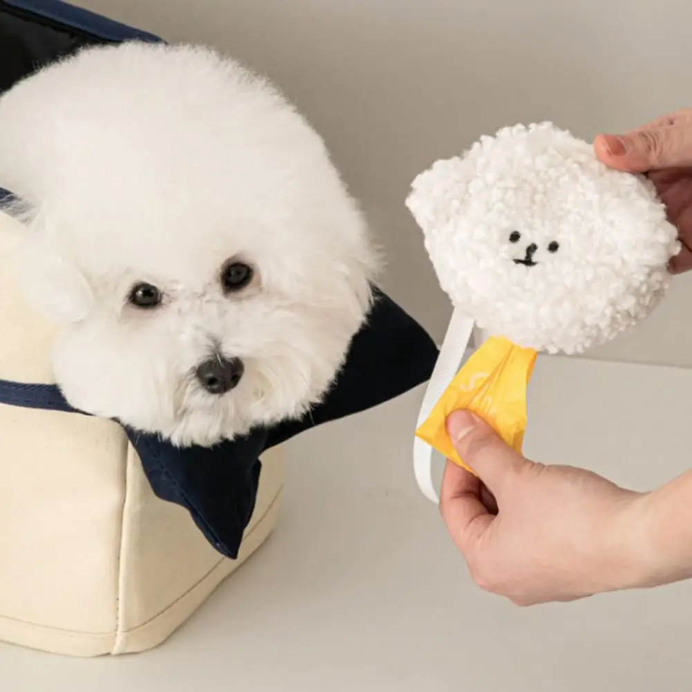 Pet Bag Dispenser Trendy Plush Dog Poop Bag Dispenser with Adorable Cartoon Design A Cute Bijou Teddy Pet Holder Litter for Dogs