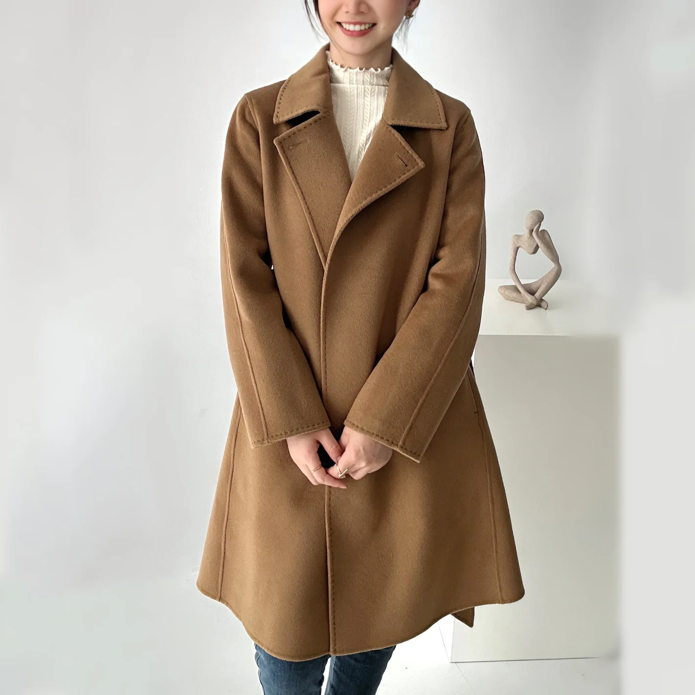 

Double Sided Cashmere Sweater Women's New Cashmere Soft And Sticky Shoulder Micro A Version Long Woolen Jacket