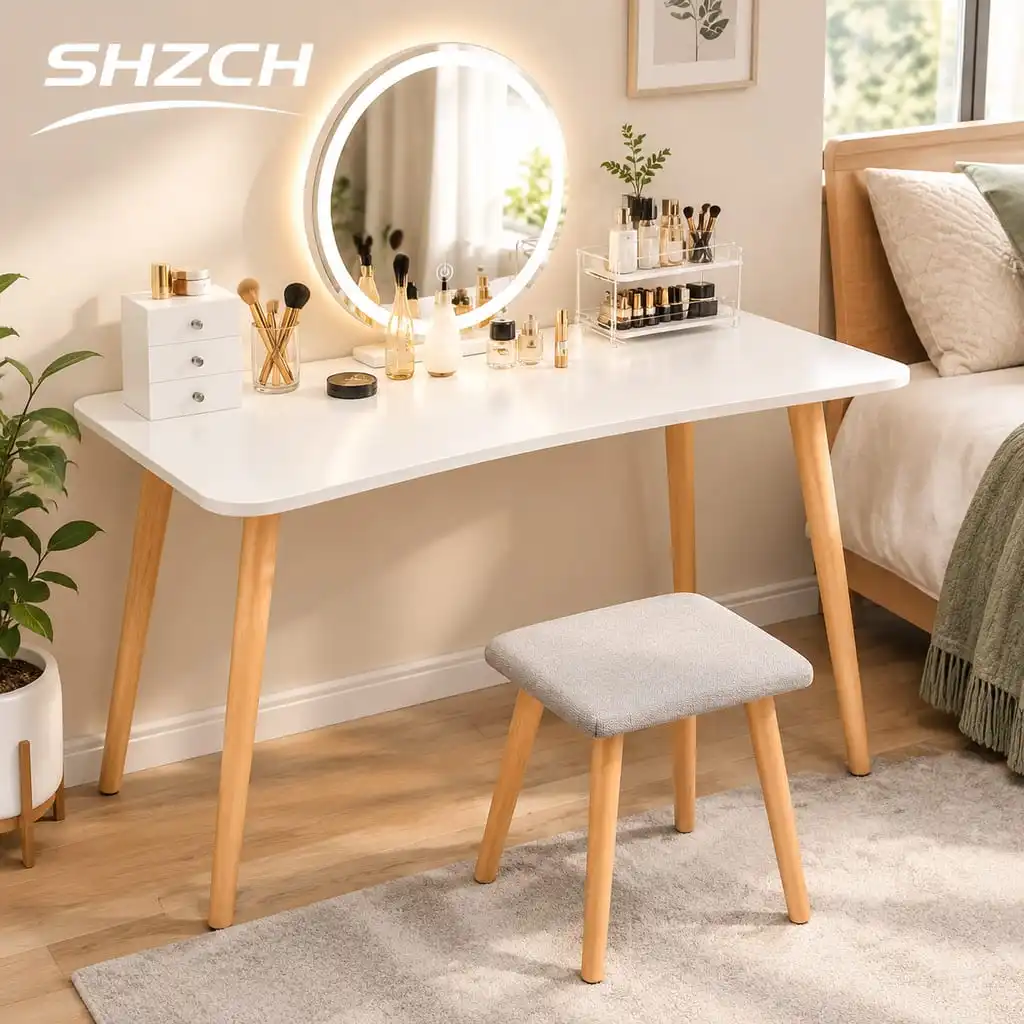 Simple Dressing Table Bedroom Modern Simple Solid Wood Color Small Dressing Table Internet Celebrity Ins Style Makeup Table
