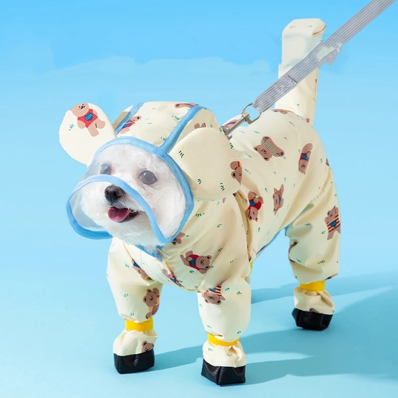 Pet Cape Costume Cartoon Dog Hooded Raincoat Windproof Towable Dog Rain Cloak Adjustable Waterproof Small Dog Clothes Walk