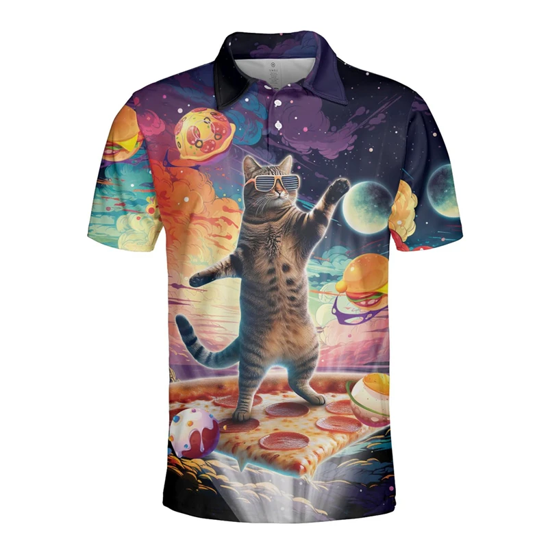 Cartoon Cute Cat 3D Printed Polo Shirts For Men Clothes Feline Pet Unicorn Short Sleeve Harajuku Fashion Funny Animal Kids Tops