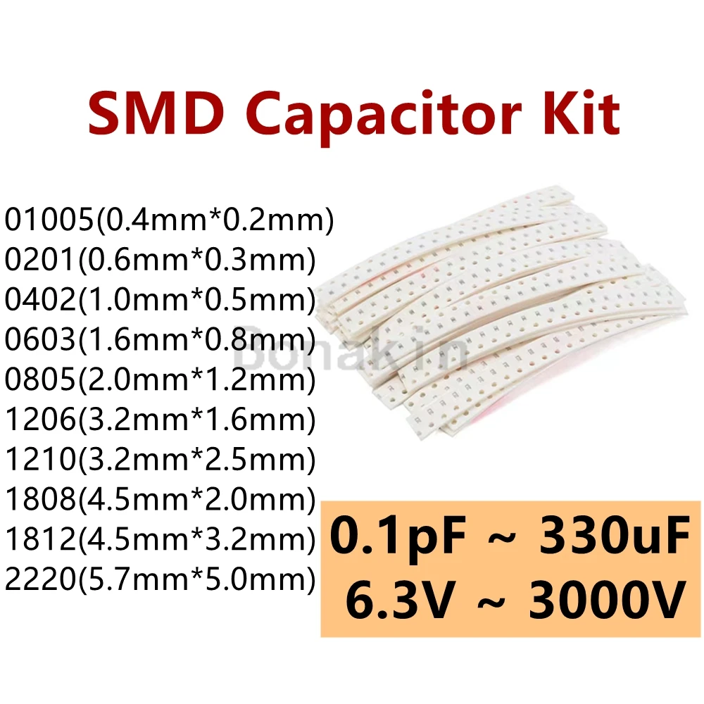 01005 0201 0402 0603 0805 1206 1210 1808 1812 2220 SMD Ceramic Capacitor Assorted Kit 100pF 10nF Chip Capacitance Set 100nF 10uF