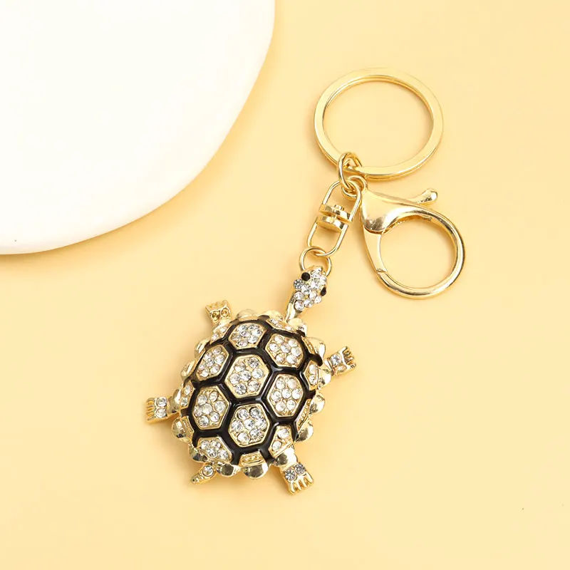 Sea Style Rhinestones Inlaid Turtle Enamel Keychain Animal Styling Crafts Key Ring Car Interior Bag Pendant Creative Gifts