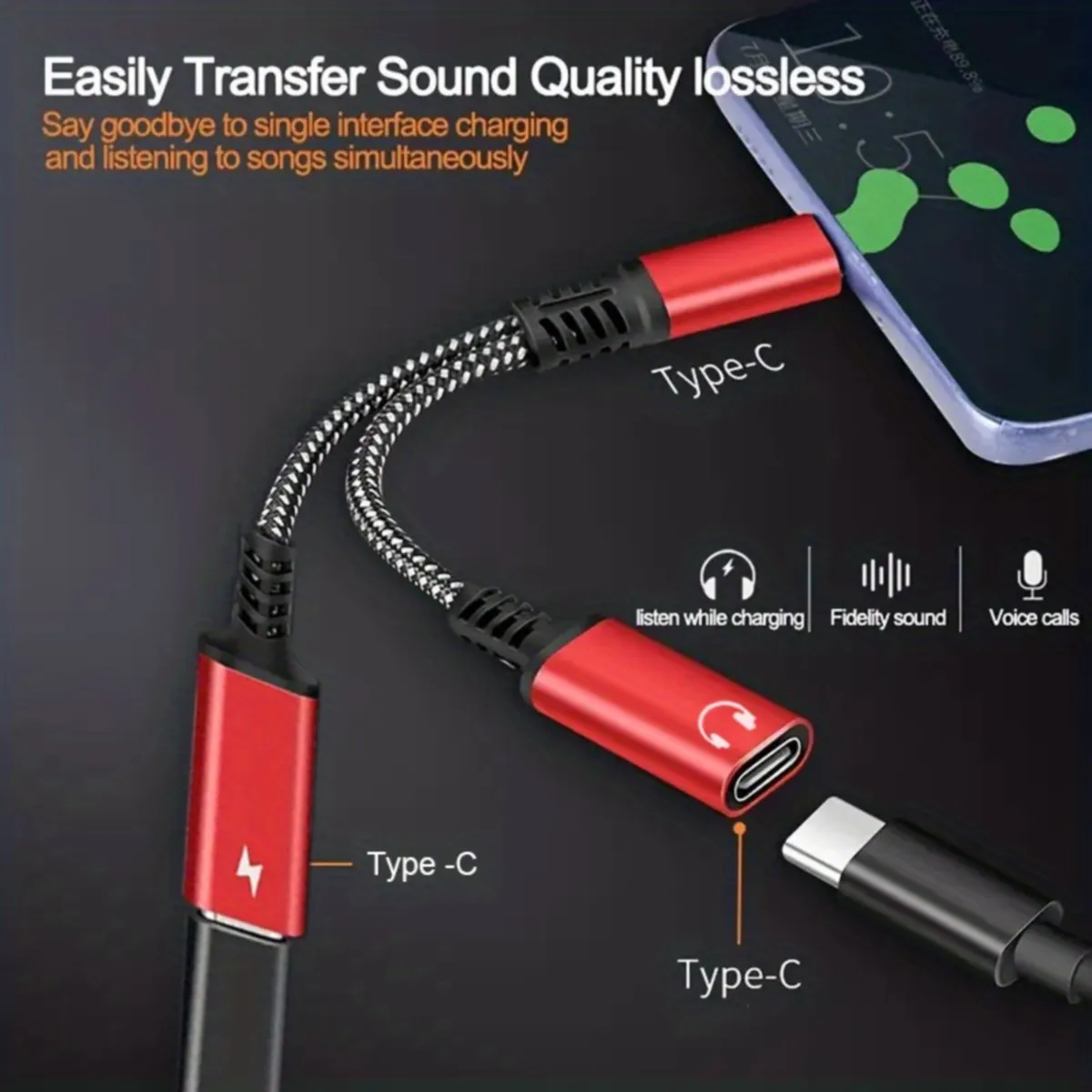 1 Pack Type-C to Type-C 2-in-1 Audio Extension Adapter, Digital USB-C Audio Converter, Supports Music, Calls & Volume Control