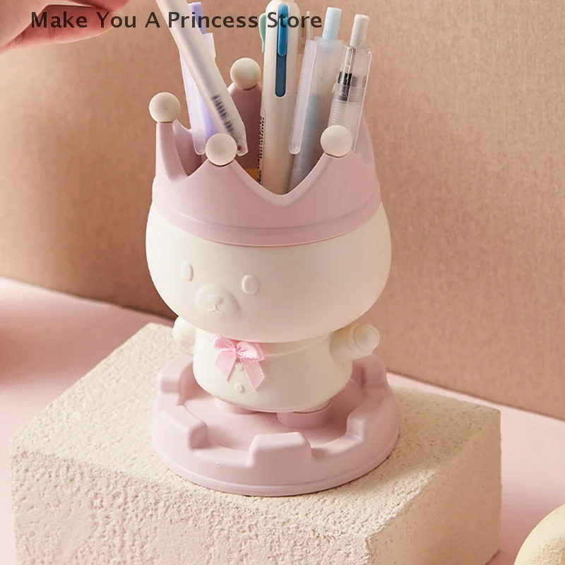 Crown Piglet Cosmetic Brush Storage Box Desktop Makeup Brushes Holder Large Capacity Eyebrow Pencil Cosmetics Tools Organizer