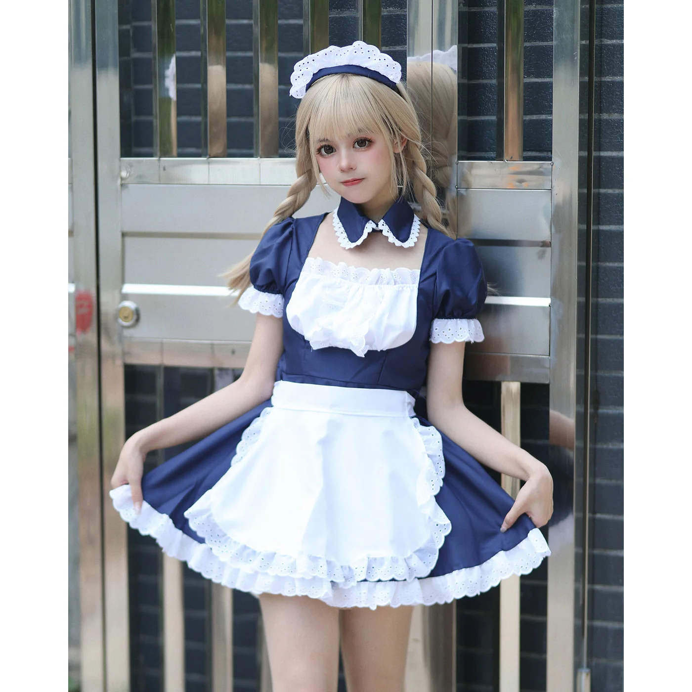 S -5XL Dark Blue Cute Lolita Maid Dress Cosplay Costume Girl Woman Anime Maid Waiter Dress Trending Party Stage Costumes