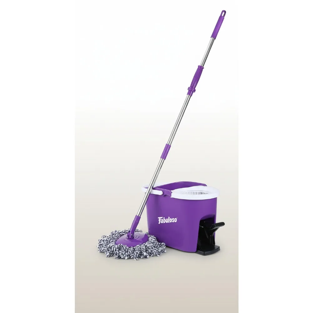 

Hands-Free Spin Mop and Bucket with Adjustable Pole, Machine Washable Microfiber Head for Easy Floor Cleaning