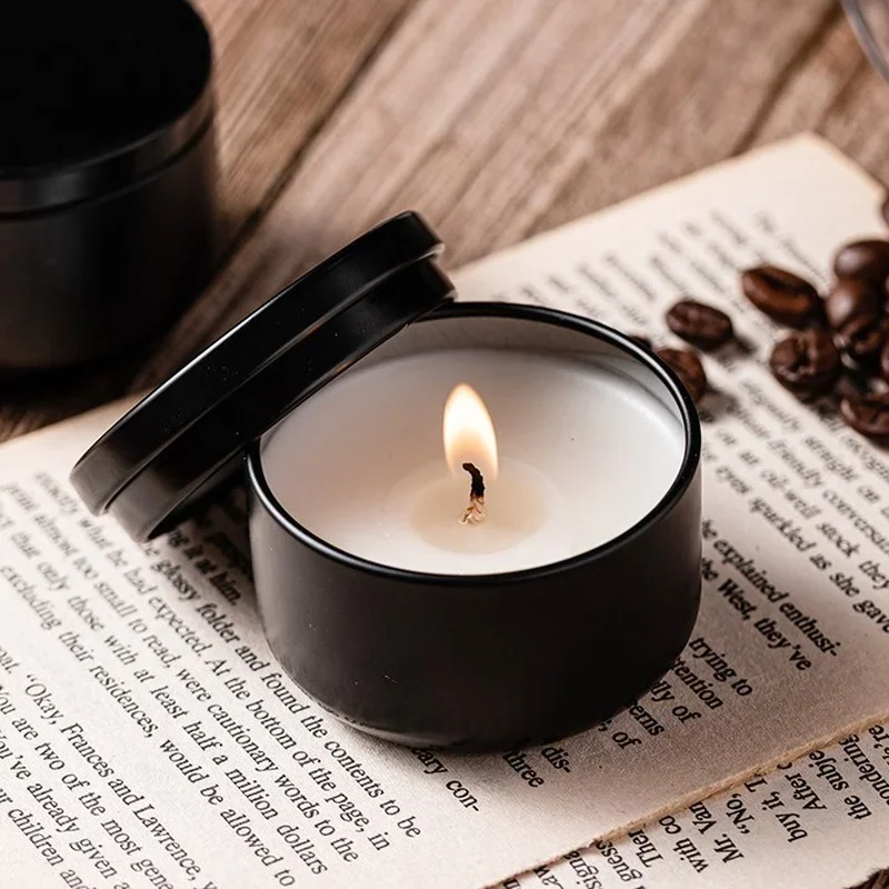 Mini Black Tin Box Scented Candle Soy Wax Household Candles for Spa Romantic Dinner Wedding Gifts Praying Candles